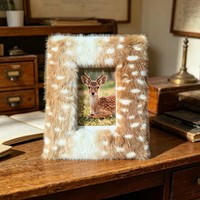 Cadre photo en fausse fourrure pelucheuse, motif fauve et léopard, doux et moelleux, pour chambre d'enfant, décoration intérieure