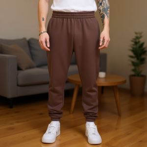 Pantalon de jogging personnalisé pour homme en molleton de coton mélangé, coupe décontractée, taille élastique à cordon, taille mi-haute, anti-plis, respirant - Product Image 2
