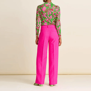 Fabricantes de ropa Mujeres Sedex BSCI Audited Direct Factory Custom Tailored Suiting Neon Hot Pink Pantalones de pierna ancha - Product Image 2