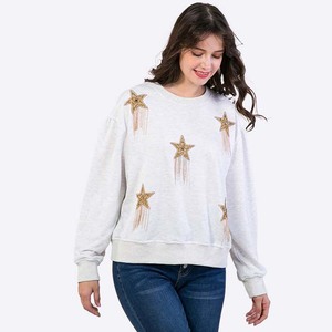 Applique Strass Étoile Patchwork Perlé Gland Femmes Sweat Top pour Femmes - Product Image 5