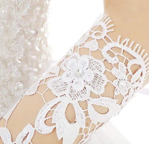 <span class=keywords><strong>Guanti</strong></span> da sposa lunghi in pizzo con strass senza dita per damigella d'onore, <span class=keywords><strong>bianchi</strong></span>, in poliestere traspirante, taglia unica - Product Image 5