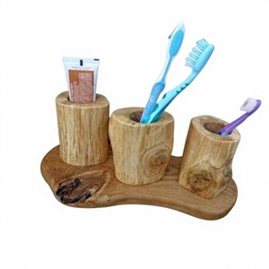 Wood <b>Toothbrush</b> <b>Holder</b> Stand Rectangle Minimalist Bathroom Organizer for <b>Toothbrushes</b> and Toothpaste Convenient Countertop Rack - Product Image 3