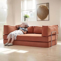 Canapé-lit de luxe en microfibre orange brûlé, gain de place, emballé sous vide, pour hôtels et projets de dortoirs