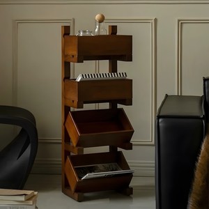 Bona Gold Square Solid Wood Multi Layer Storage Rack With Wheels <b>Rustic</b> Style Floor Standing Organizer For Home Office <b>Desk</b> Toy - Product Image 1