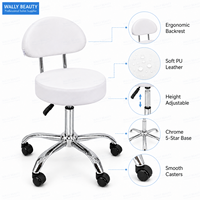 Tabouret de salon moderne en cuir PVC blanc avec dossier, chaise pivotante hydraulique réglable pour salon de beauté