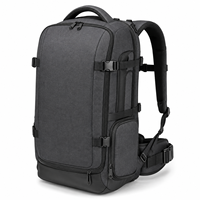 Grand sac à dos pour appareil photo gris foncé, sac de photographie DSLR avec coque rigide et sangles de compression pour les voyages en avion