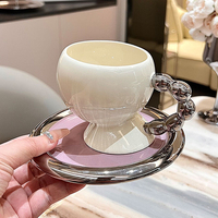 Taza de café de cerámica con forma de lazo 3D creativa, taza de café de lujo nórdica con logotipo personalizado, taza de leche de porcelana con posavasos