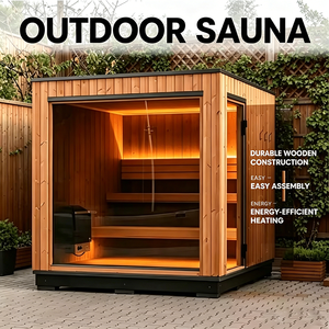 Sauna extérieur en <span class=keywords><strong>bois</strong></span> résistant <span class=keywords><strong>à</strong></span> la moisissure pour 4 personnes avec porte verrouillable et <span class=keywords><strong>protection</strong></span> UV, fabriqué en Allemagne - Product Image 1