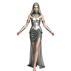 Costume da Cavaliere Medievale per <span class=keywords><strong>Donna</strong></span>, Armatura da Crociata Argentata, Set per Festa in Maschera Rinascimentale di <span class=keywords><strong>Halloween</strong></span> - Product Image 3