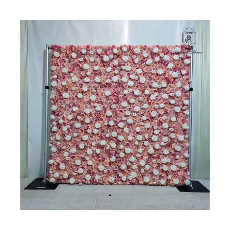 DKB özelleştirilmiş uzun perdelik krem pembe 3D tüylü tüy çiçek duvar kelebek orkide Roll Up çiçek duvar ile düğün için Backd