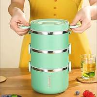 Boîte à lunch isotherme empilable personnalisée FTS Tiffin Round Premium en acier inoxydable 304 à 3 couches pour adultes, ensemble en plastique pour le bureau