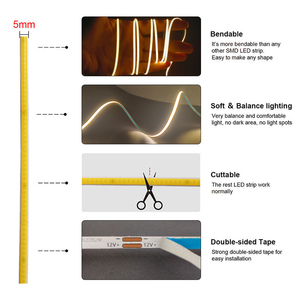Lampu Strip LED COB Super Terang 2.7mm Ultra Narrow Board 3.7V/5v/12v USB CRI Tinggi Dekorasi Atmosfer Lampu String Hitam Lebar 5mm - Product Image 4