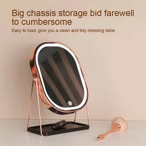 Mirrors Rose Gold Metal Edge Touch Screen Mirror 360 Rotation USB Rechargeable Metal Stand Makeup Mirror With Led Light