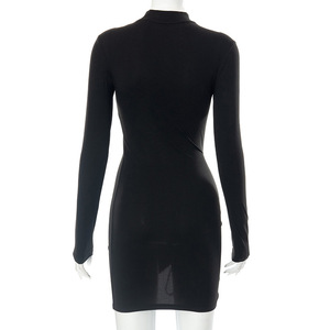 Sexy Ruched Bodycon Mini Dress phụ nữ quần áo mùa thu dài tay áo O cổ ren lên <span class=keywords><strong>draped</strong></span> chặt chẽ Dresses người phụ nữ bên đêm - Product Image 4