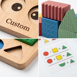Jeu éducatif Montessori en bois personnalisé : Tableau de correspondance des formes géométriques monstres, jouet de logique <span class=keywords><strong>math</strong></span>ématique STEM avec cartes flash de tâches - Product Image 2