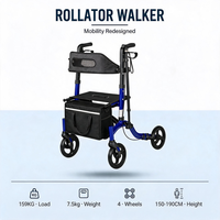 Déambulateur médical avec siège, réglable en hauteur sur 6 niveaux, pour seniors de 1,40 m à 1,98 m, pliable, capacité de 159 kg, aide à la mobilité à 4 roues pour personnes âgées