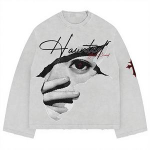 เสื้อยืดโอเวอร์ไซส์ทรงปกติสำหรับผู้ชาย ผ้าฝ้าย 100% ลายพื้นเรียบ พิมพ์โลโก้หรือลายอื่นๆ สไตล์ฮิปฮอปลำลองทรงบ็อกซี่ สำหรับฤดูหนาว - Product Image 1