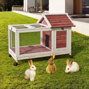 Vente chaude en plein air petit bois maison pour animaux de compagnie en bois clapier à lapin avec roue