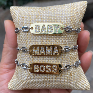Bracciali <span class=keywords><strong>in</strong></span> ottone <span class=keywords><strong>con</strong></span> ciondolo nuovo MAMA/BOSS/BABY Name <span class=keywords><strong>con</strong></span> braccialetti a catena <span class=keywords><strong>in</strong></span> <span class=keywords><strong>argento</strong></span> a forma di naso di maiale - Product Image 1