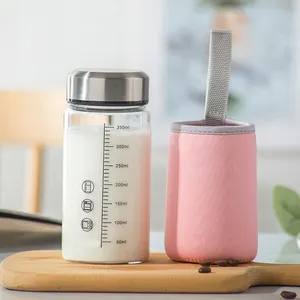 350ml Sublimation Clear Wide Mouth Glass Milk Water Bottles With Metal Lids