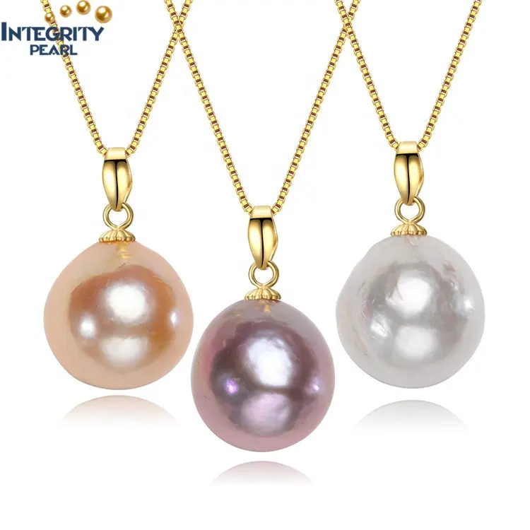 Collar con colgante de perlas de agua dulce, colgante de perla única, barroca, tamaño grande, 12-13mm, grado AAA
