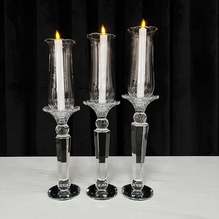 New Wedding Crystal Candle Holder Taper Glass Hurricane Candlestick Holder For Sale