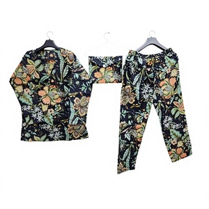 Floral Style Multi-Color V-Neck Elastic Waist Organic Cotton Lightweight Pajama Set Comfortable for Spring Autumn Winter Summer - Product Image 1