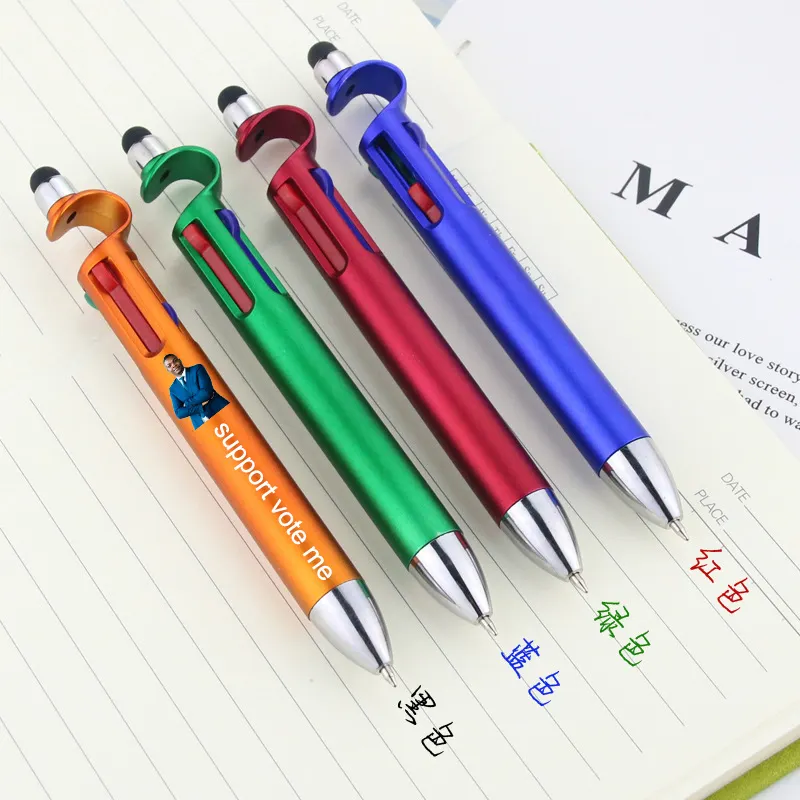 थोक विज्ञापन मुद्रण लोगो ब्रैकेट कलम चार-रंग अभिलेख प्रचारक उपहार कलम टच टच बहु-रंग Ballpoint कलम