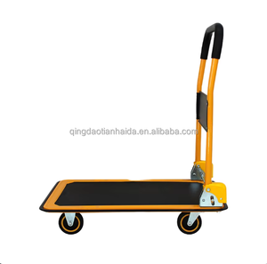 Chariot à plateforme pliable robuste PP, capacité de 770 lb, plateforme bleue avec poignée jaune - Idéal pour le jardin et l'entrepôt - Product Image 5