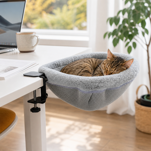 <span class=keywords><strong>Hamaca</strong></span> para Gatos Montada en Escritorio, Giratoria, Ahorra Espacio, Malla Transpirable, Lavable a Máquina, Cama para Gatos <span class=keywords><strong>de</strong></span> Piel Sintética para Oficina y Hogar - Product Image 1