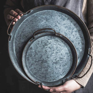 ถาดใส่ผลไม้เหล็กชุบสังกะสีทรงรีพร้อมที่จับเชือกถาดเก็บเค้กวินเทจสีดำแนวชนบทขายดีที่สุด - Product Image 3