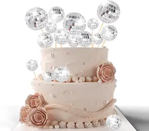 Disco Ball Cake Decoraties Verjaardag Pary Thema Gunst Ballen Bruidstaart Decor Rekwisieten Zilver Glanzende Mini Cake Topper