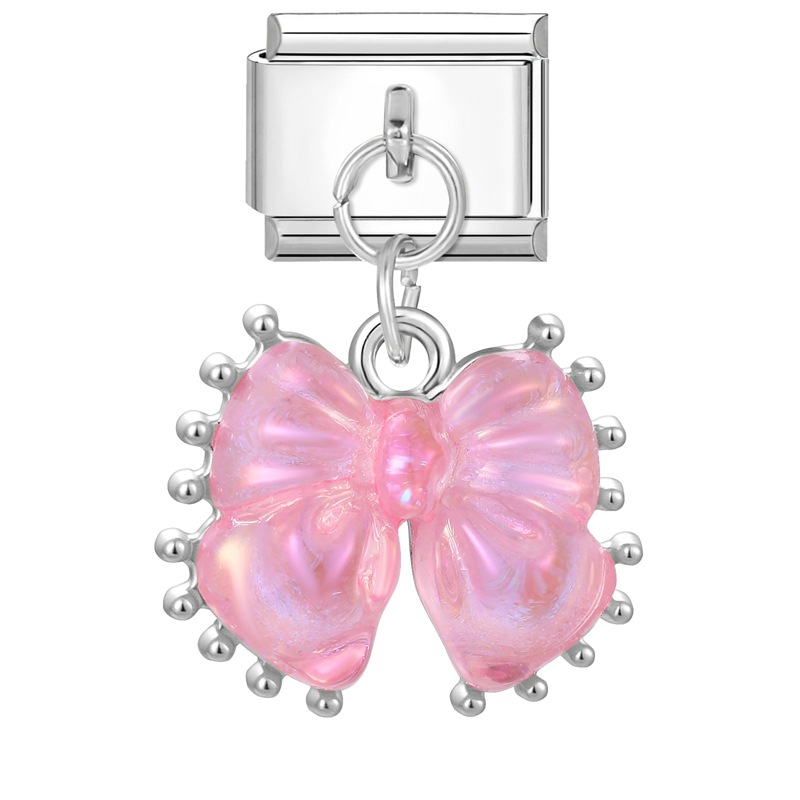 Steel pendant-pink bow