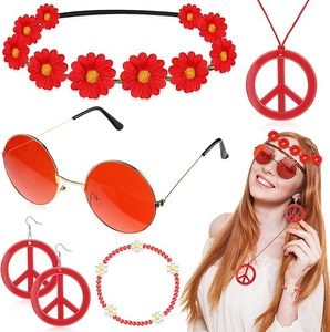 Conjunto <span class=keywords><strong>de</strong></span> 4 piezas <span class=keywords><strong>de</strong></span> <span class=keywords><strong>accesorios</strong></span> <span class=keywords><strong>de</strong></span> <span class=keywords><strong>disfraz</strong></span> <span class=keywords><strong>Hippie</strong></span> Boho Peace Sign Daisy Flower Party Favors Decoraciones <span class=keywords><strong>para</strong></span> mujeres 60s 70s Carnival Party - Product Image 1