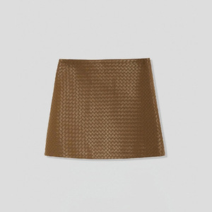 3343 Black <strong>Brown</strong> Woven <strong>Leather</strong> Mini <strong>Skirt</strong> A-line Short Sheepskin <strong>Leather</strong> <strong>Skirt</strong> From Chinese Factory - Product Image 2