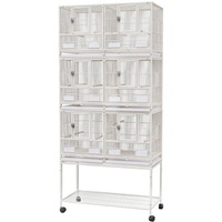 Cage en métal à trois niveaux avec support, plateau amovible, conteneur alimentaire en acier inoxydable, Cage empilable pour oiseaux et pigeons