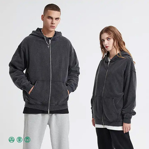 AR2671 Men's Heavyweight Vintage Acid Wash Zip Hoodie Custom Logo Embroidered 100% Cotton Fleece Full Zip Eco-Friendly Autumn - Product Image 2