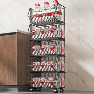 Chariot de rangement de <span class=keywords><strong>cuisine</strong></span> multi-niveaux en acier au carbone, panier de rangement multifonctionnel coulissant avec roulettes pour l'organisation de la <span class=keywords><strong>cuisine</strong></span> - Product Image 3