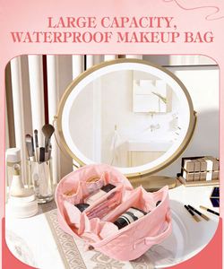 Multi Functional Zippered Polyester <b>Makeup</b> <b>case</b> Handle Medium Capacity Geometric Simple Pattern Travel Cosmetic Bag Organizer - Product Image 2