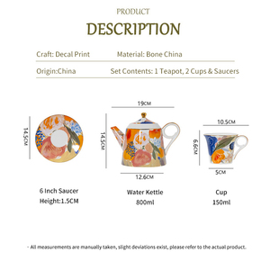 <b>Ceramic</b> Tea Set - Watercolor Floral <b>Teapot</b> with Cups and Saucers - Product Image 6