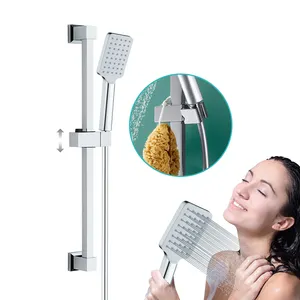 Leelongs Modern Bathroom Chromed Square Elegant Shower Bar Riser Rail Shower Set with Square Hand Shower