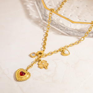 Collar de acero inoxidable con colgante de corazón y circonita cúbica, chapado en oro de 18 quilates, cadena para clavícula, para mujer, regalo, joyería. - Product Image 2