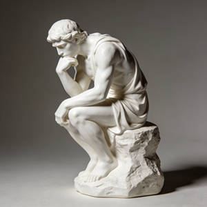 Statuetta del Pensatore Seduto Bianco - Statua Classica del Filosofo in Resina per Arredamento Casa e Ufficio - Product Image 5