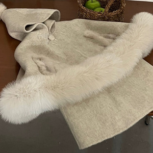 Child Star Circle Girls Wool <b>Coat</b> With Fox Fur Mandarin Collar Thickening Autumn Winter <b>Skirt</b> Set - Product Image 1