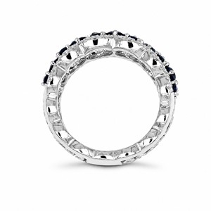 Bague large en or blanc 18 carats avec grappe de saphirs et pavé de diamants, motif ajouré filigrané, bijou de luxe pour femme - Product Image 3