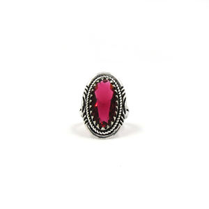 Bague en argent sterling 925 faite à la main de style bohème unisexe en forme de poire avec sertissage de pierres précieuses fuchsia rose ajustable sur mesure - Product Image 4