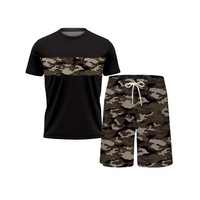 Conjunto de Camiseta y Pantalones Cortos de Poliéster con Estampado Digital 3D de Camuflaje para Hombre, Estilo Urbano de Verano