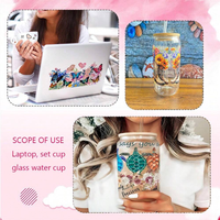Autocollant floral pour verres, transfert UV DTF DIY, étiquette en cristal 3D, étiquette en cristal imperméable et résistante aux rayures 12oz