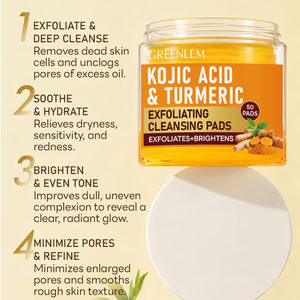 Greenlem 2026 New Arrival Hot Sale 50pcs Kojic Acid Turmeric Cleansing <b>Pads</b> Anti-Wrinkle Natural Skin <b>Glow</b> Hydration Cotton - Product Image 4