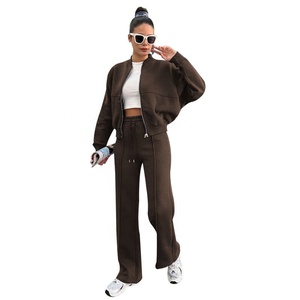Ensemble <span class=keywords><strong>femme</strong></span> pour l'automne et l'hiver, nouveau et tendance, couleur unie, cardigan zippé en <span class=keywords><strong>velours</strong></span>, <span class=keywords><strong>pantalon</strong></span> droit décontracté - Product Image 5